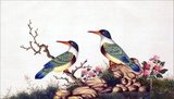China: Black-capped Kingfisher. Watercolour painting from a gouache album of various Chinese birds, 19th century.<br/><br/>

The black-capped kingfisher (Halcyon pileata) is a tree Kingfisher found throughout tropical Asia, from India to China, Korea and Southeast Asia. It was much sought after for its blue feathers, especially in China where they used to make fans and women's ornaments.