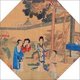China: Lady Xing, You Erjie ('Second Sister You'), You Sanjie ('Third Sister You') and a Xing family child in the garden . Qing Dynasty painting of a scene from the Dream of the Red Chamber (mid-18th century)